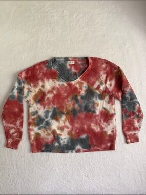 Lou & Grey V-Neck Sweater in Red, Gray, Cream and Brown
